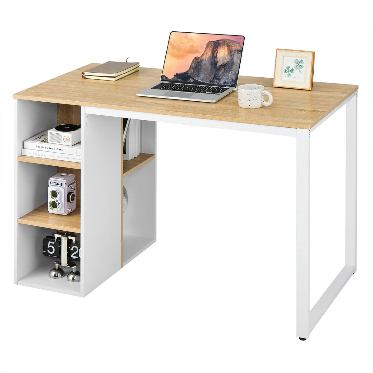 Mesa de Escritório com 5 Estantes em Metal, Poupa Espaço 115 x 59,5 x 75 cm Natural