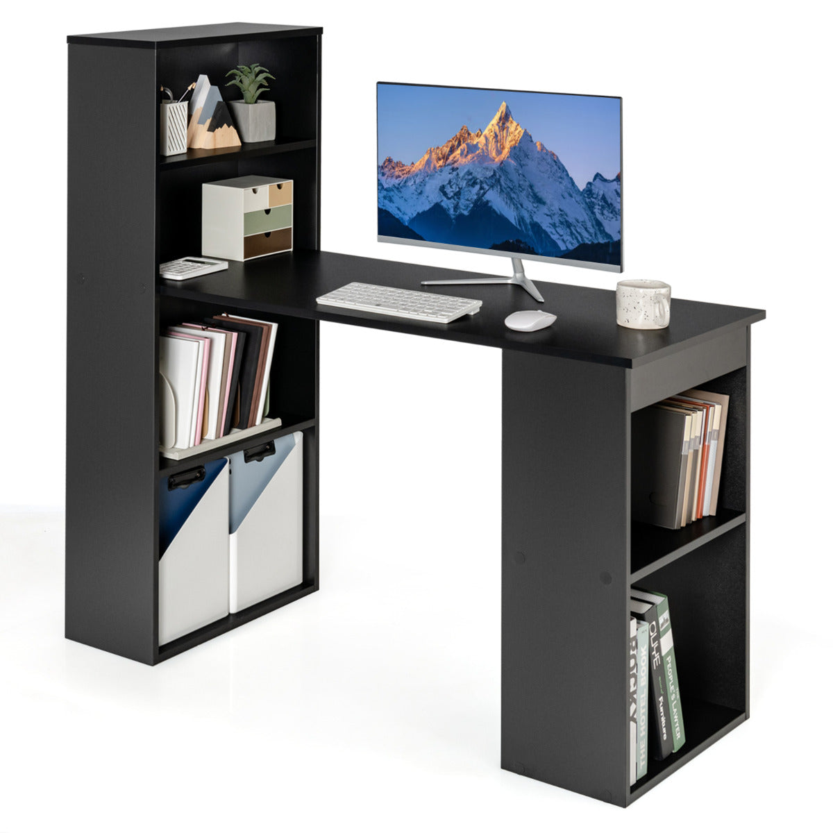 Escritório de Computador com Estante de Armazenamento Mesa Reversível para Estudo Escritório Quarto 122 x 51 x 122 cm Preto
