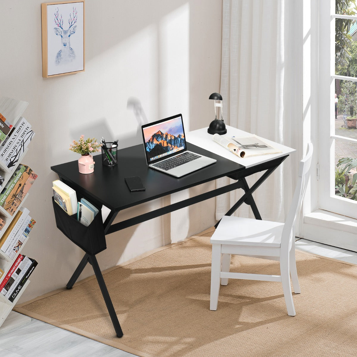 Mesa de Computador com Gaveta Cubo e Bolsa de Armazenamento Lateral Escritório de Computador 120 x 60 x 73,5 cm Preto