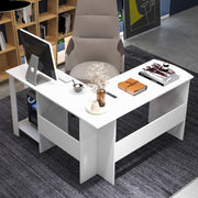 Escritório de Computador Grande em Forma de L com 2 Orifícios para Cabos e 2 Prateleiras 130 x 130 x 74 cm Branco