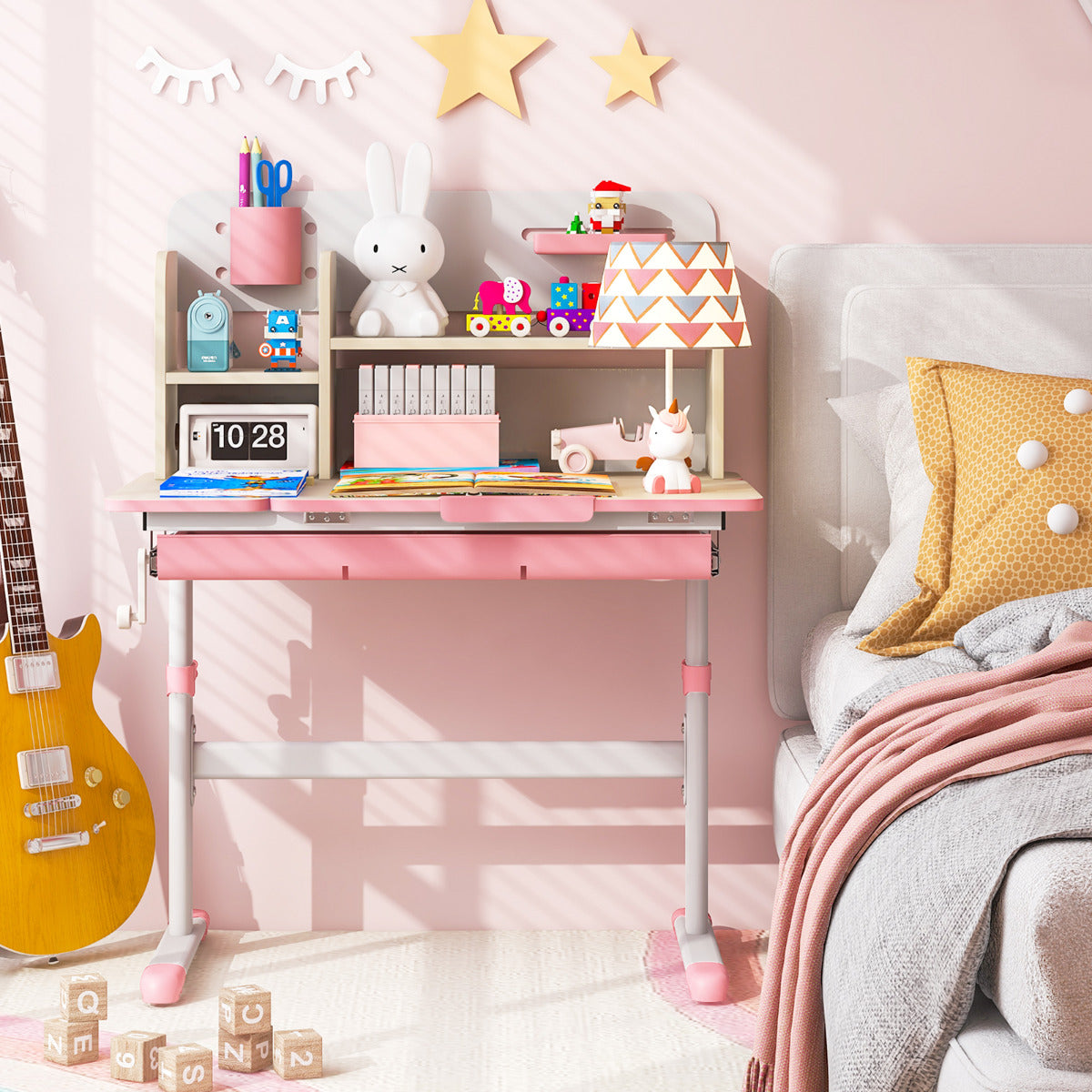 Mesa de Estudo para Crianças – 50,5-73 cm – Rosa – Metal
