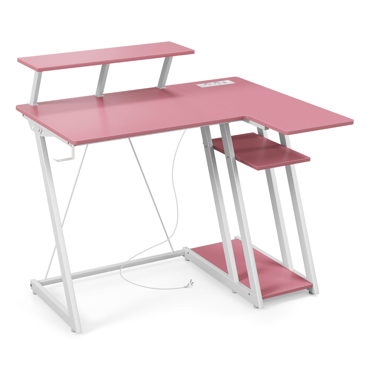 Mesa de Jogo em Forma de L – Rosa – Metal