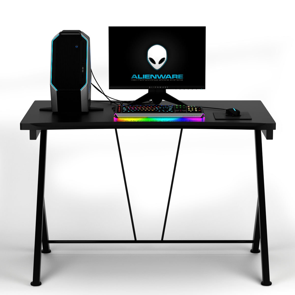 Escritório de Computador com Estrutura de Metal em Forma de R Resistente para Escritório e Quarto 116 x 75 x 77 cm Preto