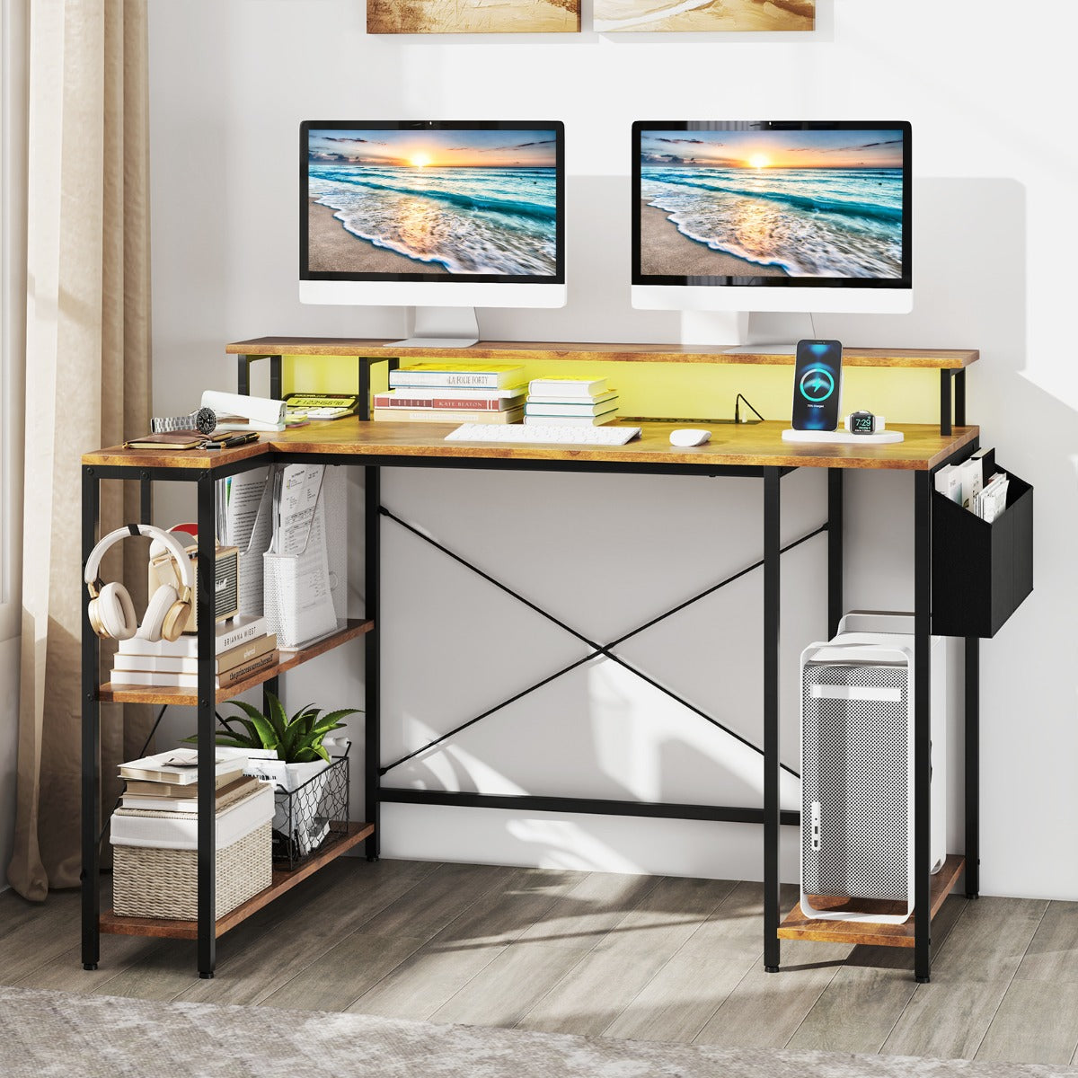 Secretária para Jogos em Forma de L – 120 cm – Castanho – Metal