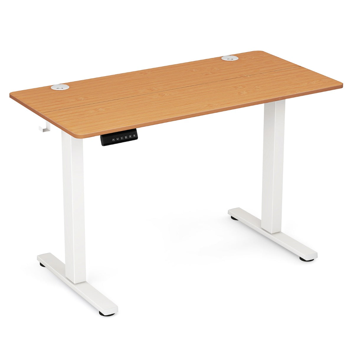 Mesa de Escritório Elétrica com Altura Ajustável e 4 Memórias 2 Ganchos 120 x 60 x 73-122 cm Natural