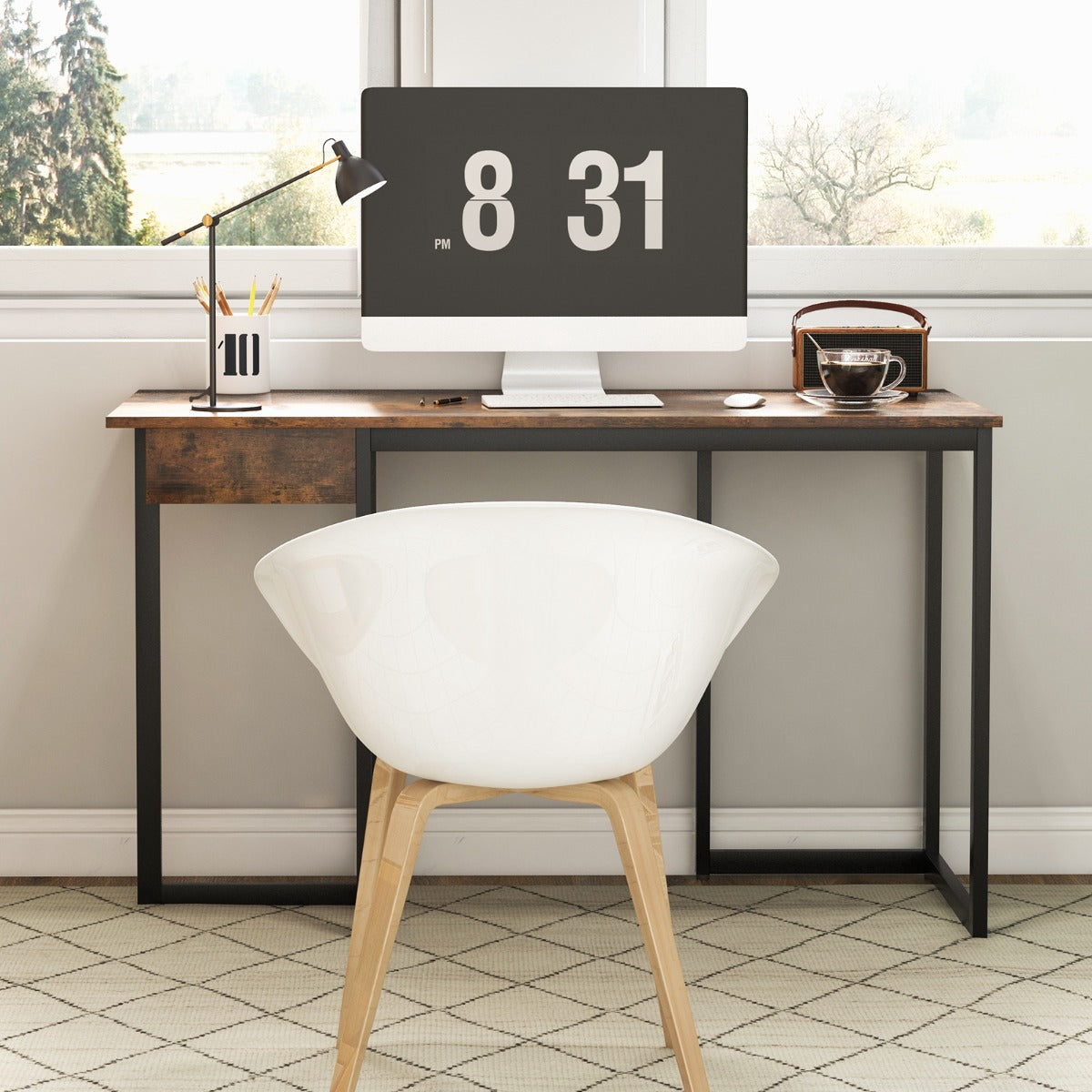 Mesa de Escritório com Estrutura de Metal e Pés Ajustáveis para Estudo Moderno 120 x 55 x 75 cm - Castanho