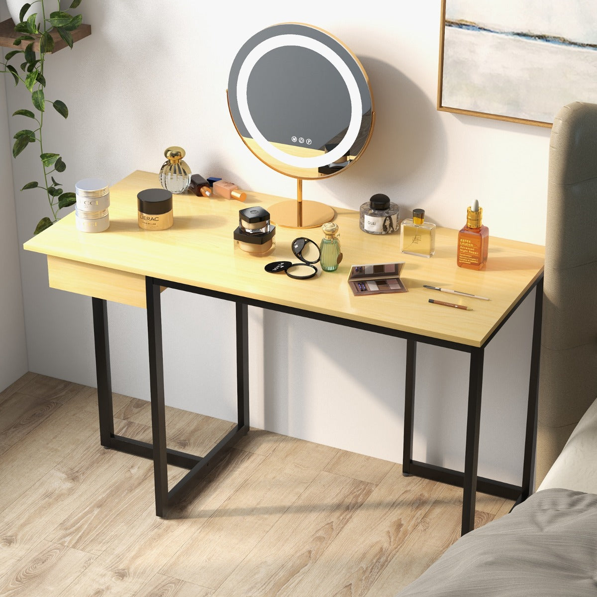 Mesa de Trabalho de Escritório com Estrutura de Metal Pés Ajustáveis 120 x 55 x 75 cm - Natural