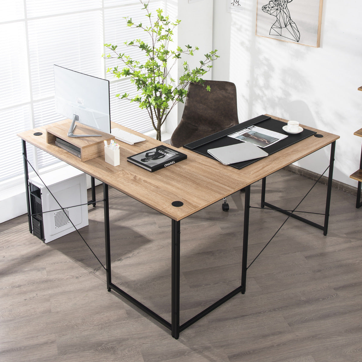 Escritório de Computador em Forma de L Mesa de Canto Reversível com Orifícios para Cabos para Casa e Escritório 150 x 150 x 74 cm Natural