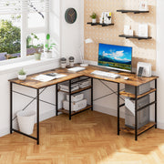 Escritório de Computador em Forma de L de Canto Conversível 2 Formas 4 Prateleiras Mesa de Trabalho para 2 Pessoas 151 x 151 x 75 cm Castanho