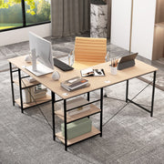 Mesa de Computador em Forma de L de Canto Conversível 2 Formas 4 Prateleiras Mesa de Trabalho para 2 Pessoas 151 x 151 x 75 cm Natural