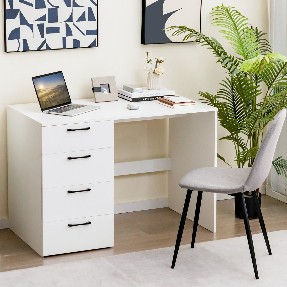Escritório de Computador com 4 Gavetas Mesa de Escritório em Casa Estação de Trabalho para Quarto Estudo 110 x 60 x 76 cm Branco
