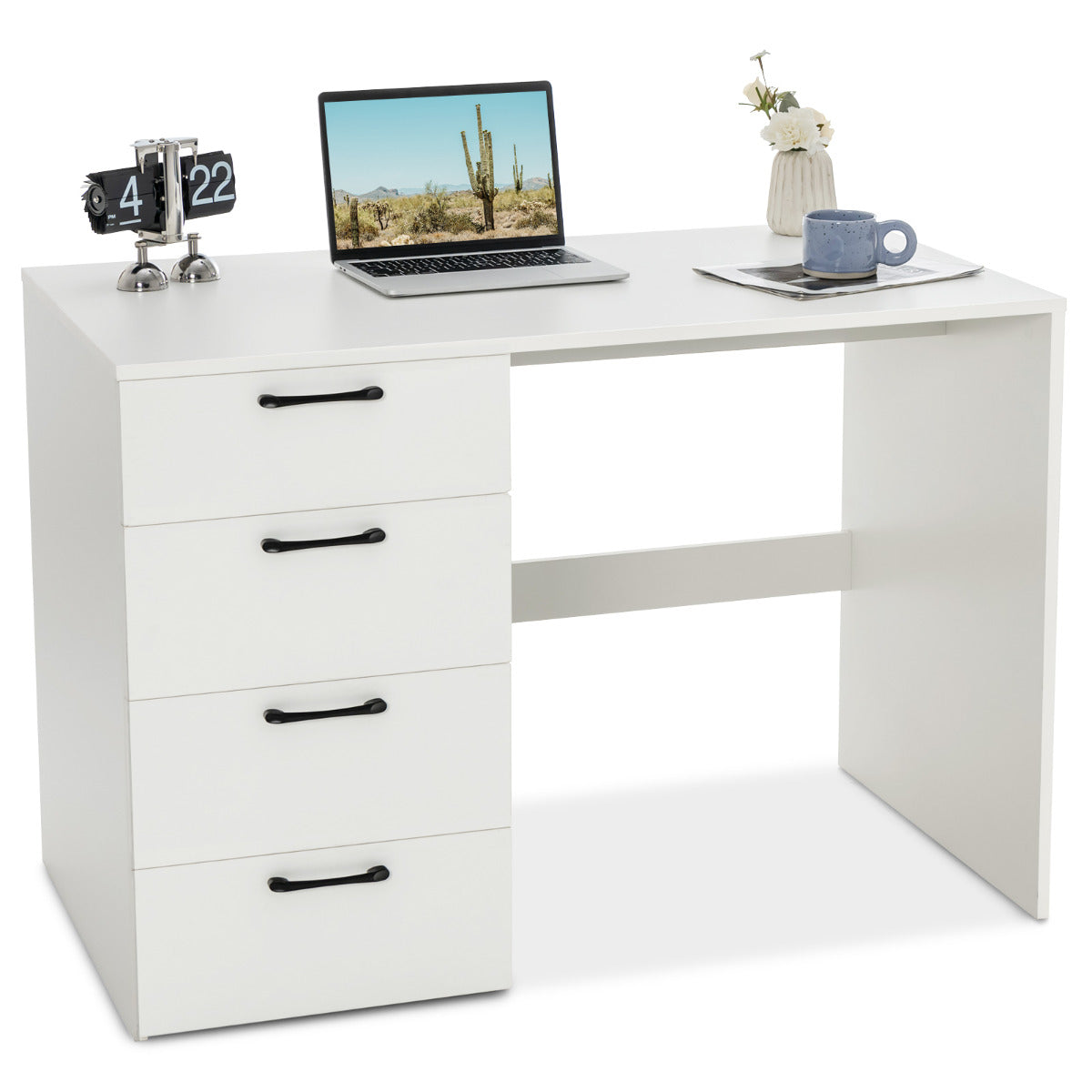 Escritório de Computador com 4 Gavetas Mesa de Escritório em Casa Estação de Trabalho para Quarto Estudo 110 x 60 x 76 cm Branco