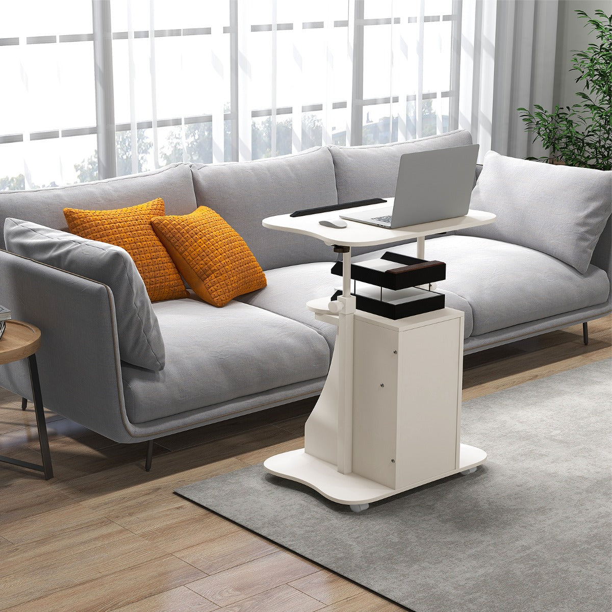 Mesa Móvel para Sentar/Levantar com Altura Ajustável e Rodas - Branco