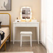 Conjunto de Mesa de Tocador com Espelho Iluminado e Banco Acolchoado com Luzes LED Reguláveis 4 Gavetas Escrivaninha para Quarto Branco