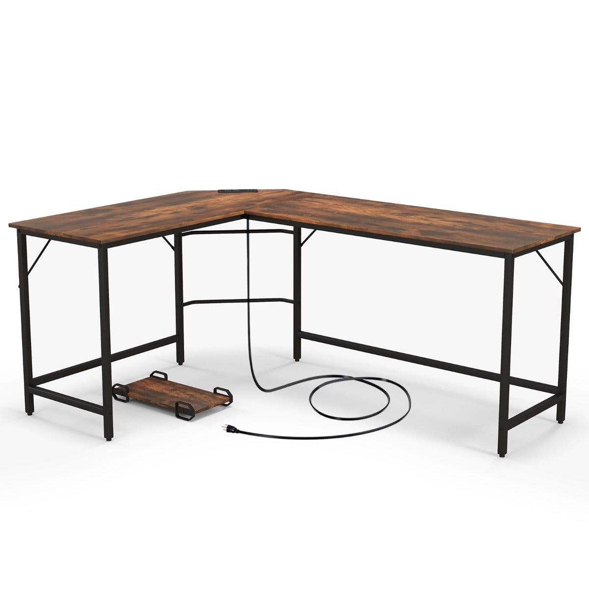 Escritório de Trabalho em Forma de L – 168 cm – Castanho – Metal