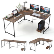 Escritório em Forma de L Reversível de 150 cm com Tomadas Integradas e Suporte para Monitor/Host - Marrom