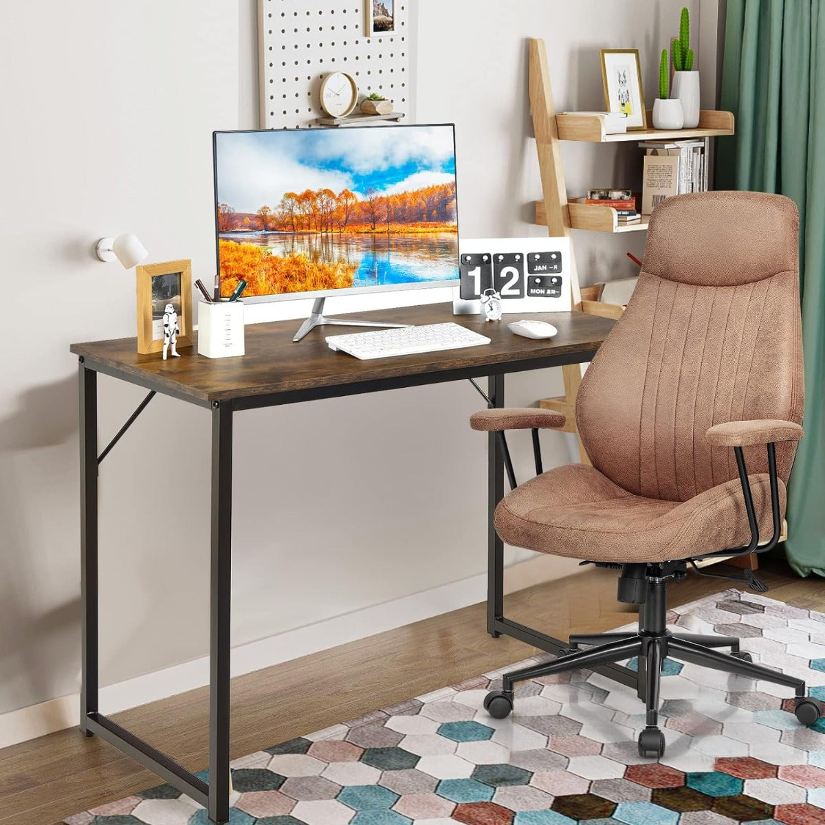 Escritório com Estrutura de Metal Resistente para PC Almofadas Ajustáveis Mesa Compacta para Escritório Estúdio 100 x 50 x 77 cm Café