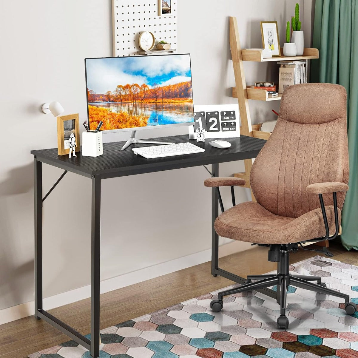 Escritório com Estrutura de Metal Resistente para PC Almofadas Ajustáveis Mesa Compacta para Escritório Estúdio 100 x 50 x 77 cm Preto