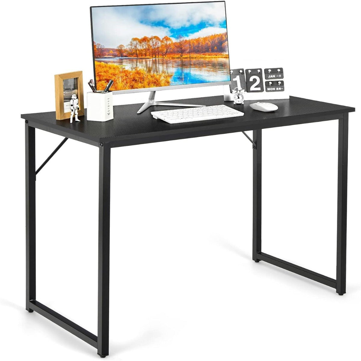 Escritório com Estrutura de Metal Resistente para PC Almofadas Ajustáveis Mesa Compacta para Escritório Estúdio 100 x 50 x 77 cm Preto