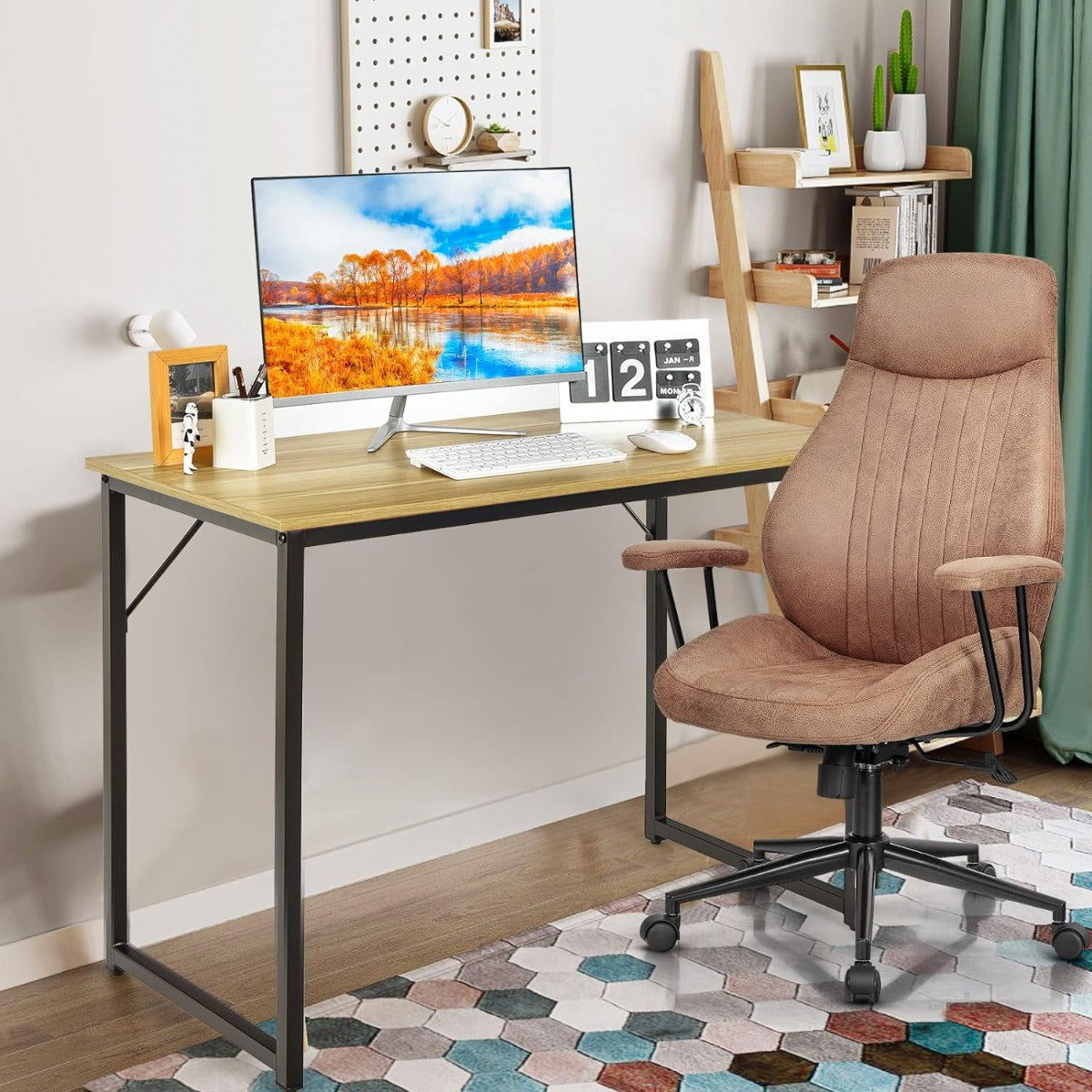 Escritório com Estrutura de Metal Resistente para PC Almofadas Ajustáveis Mesa Compacta para Escritório Estúdio 100 x 50 x 77 cm Natural
