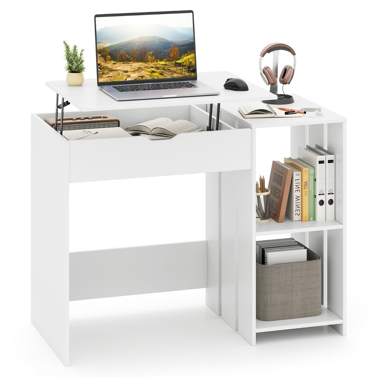 Secretária de Computador com Superfície Elevável – 100 x 49 x 75 cm – Branco