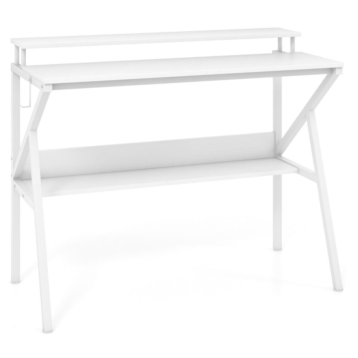 Secretária Pequena com Suporte para Monitor, Gancho Pendurado e Prateleira Adicional 100 x 48 x 81,5 cm Branco