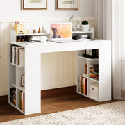 Mesa de Computador para Escritório com 2 Estantes de Livros e Estante para Monitor - Branco 120 x 54 x 90 cm