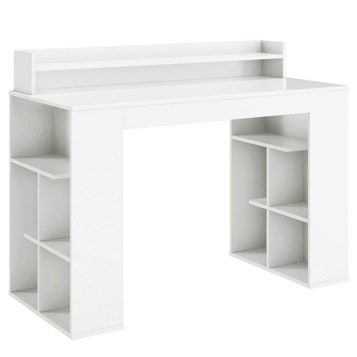 Mesa de Computador para Escritório com 2 Estantes de Livros e Estante para Monitor - Branco 120 x 54 x 90 cm