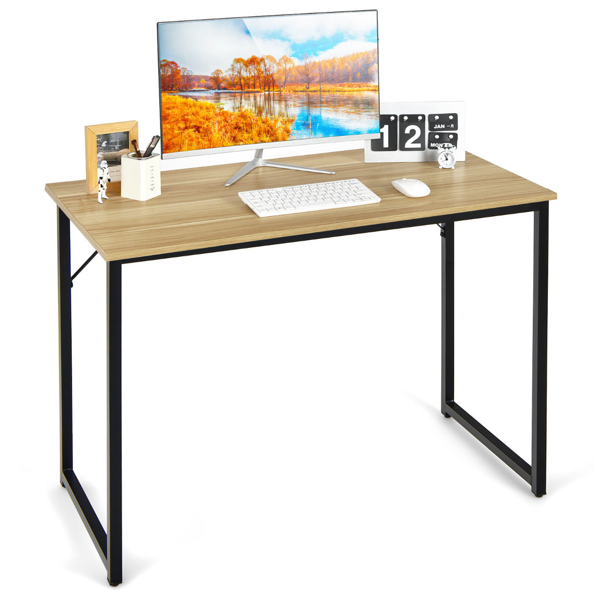 Mesa de Escritório em MDF e Aço para Computador, Moderna e Simples, 100 x 50 x 75 cm, Natural