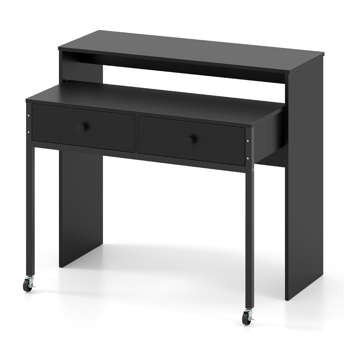 Escritório de Computador Retrátil com Gavetas de Armazenamento com Rodas para Escritório Sala Quarto 100 x 63 x 88 cm Preto