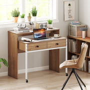 Escritório de Computador Retrátil com Gavetas de Armazenamento com Rodas para Escritório Sala Quarto 100 x 63 x 88 cm Natural