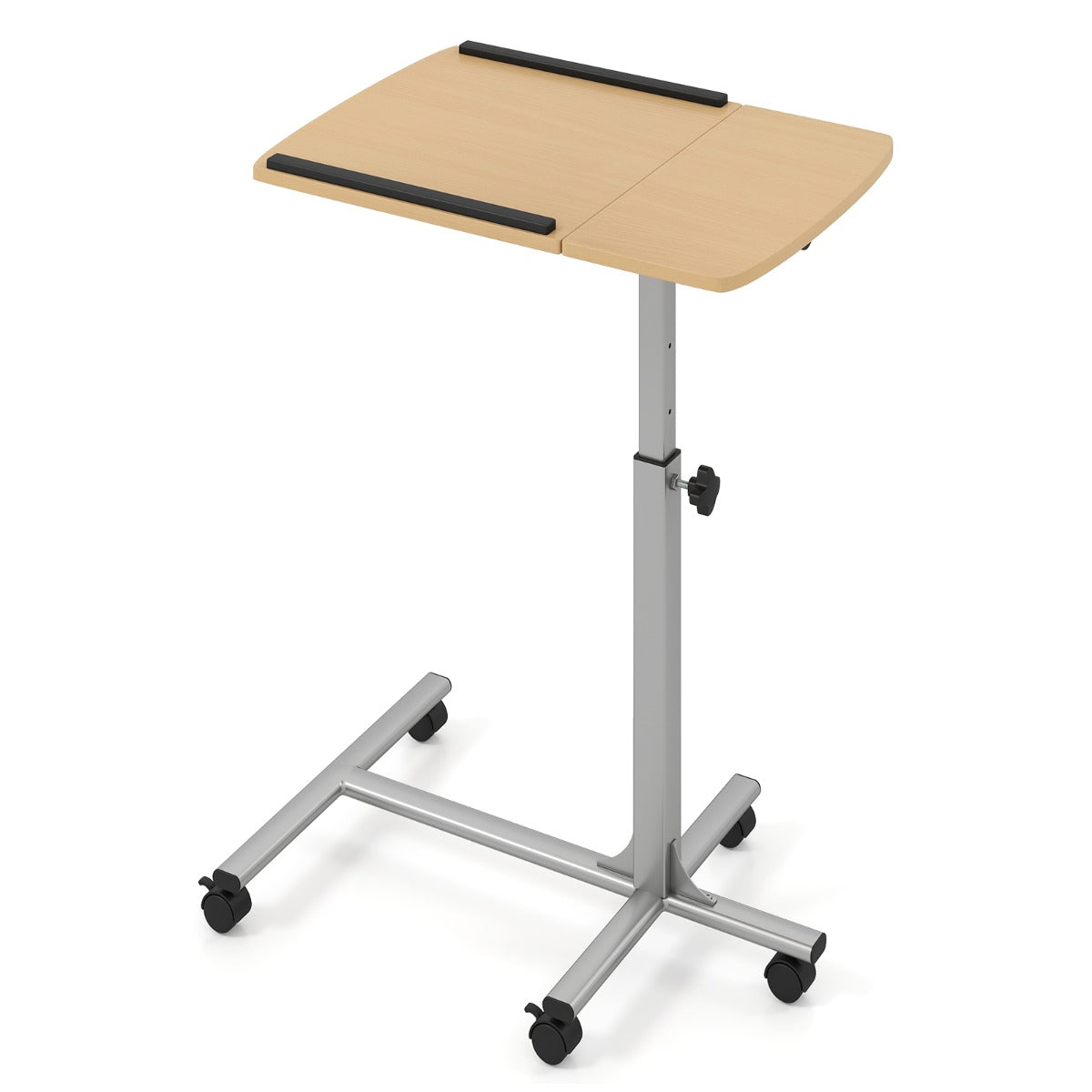 Mesa de Computador Altura Ajustável Escritório em Forma de C com Rodas Escritório Ângulo Regulável para Casa Escritório Cama Sofá Natural