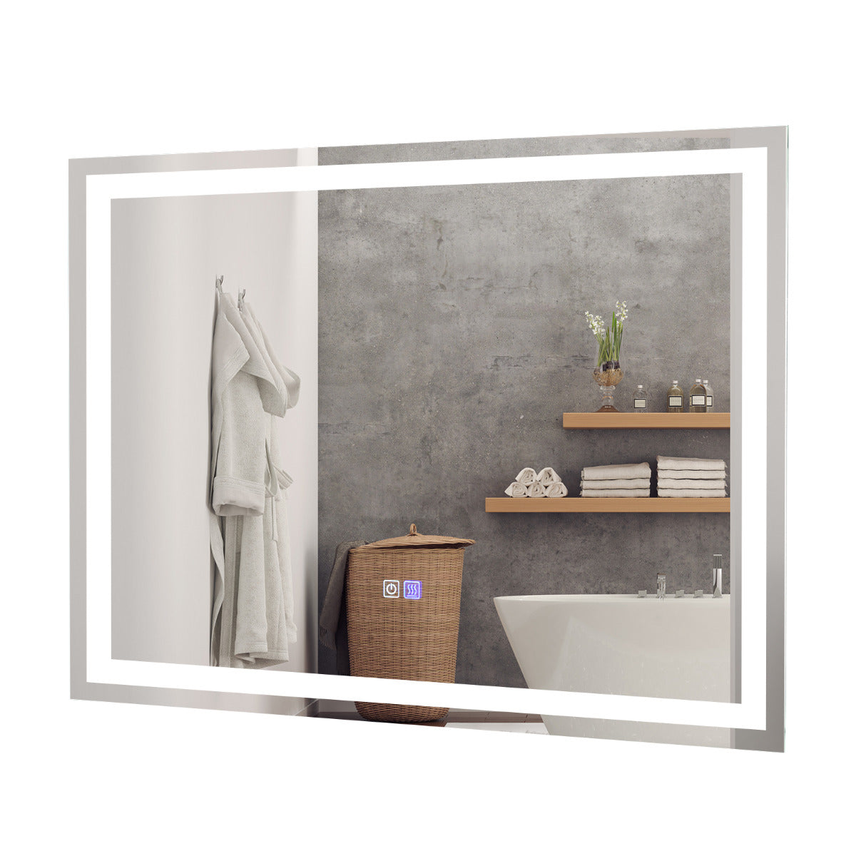 Espelho de Casa de Banho com Iluminação LED Função Antinevoeiro Montado na Parede Temperatura de Cor Ajustável Interruptor Tátil 80 x 60 cm