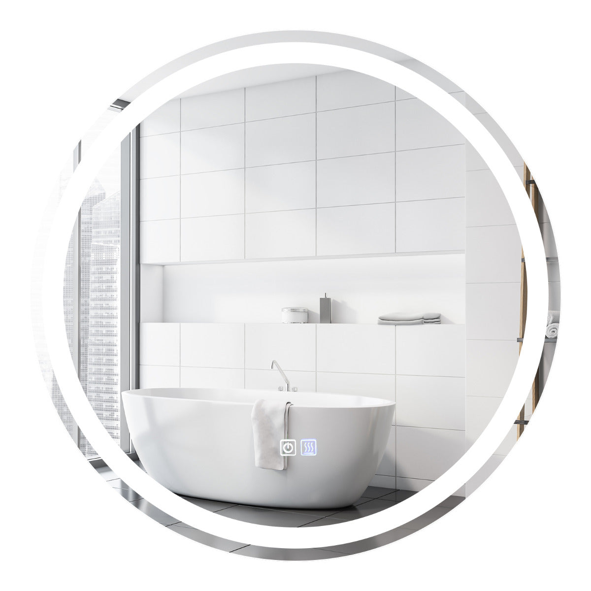 Espelho LED Redondo de Casa de Banho com Função Antifog Montado na Parede Temperatura de Cor Ajustável Interruptor Tátil 60 x 60 cm