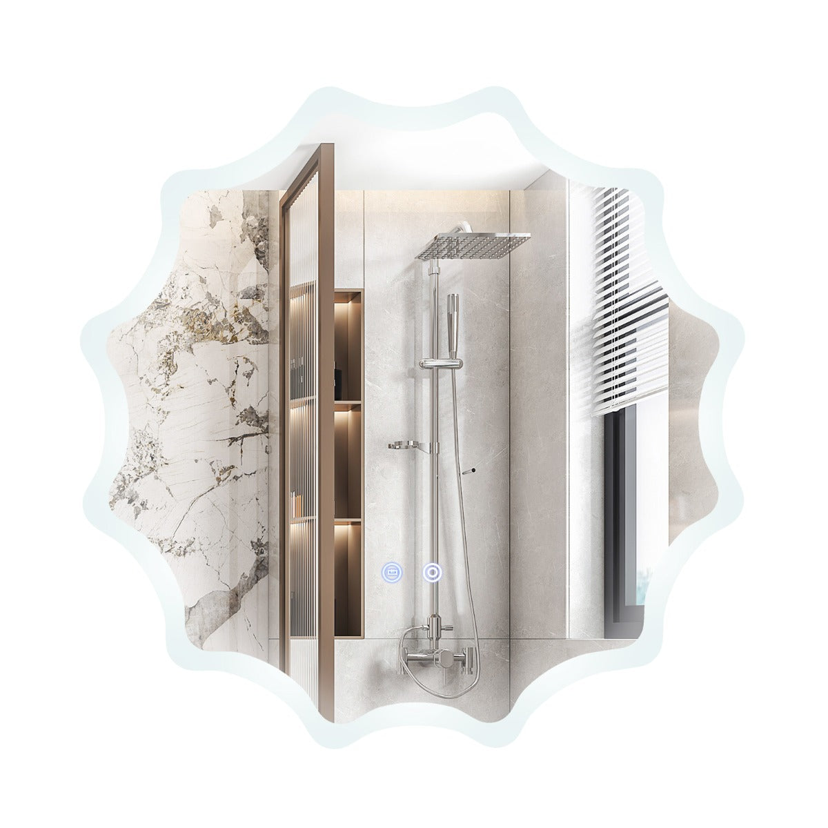 Espelho de Casa de Banho LED de 60 x 60 cm com Botão Tátil Inteligente e Luzes de 3 Cores - Prateado