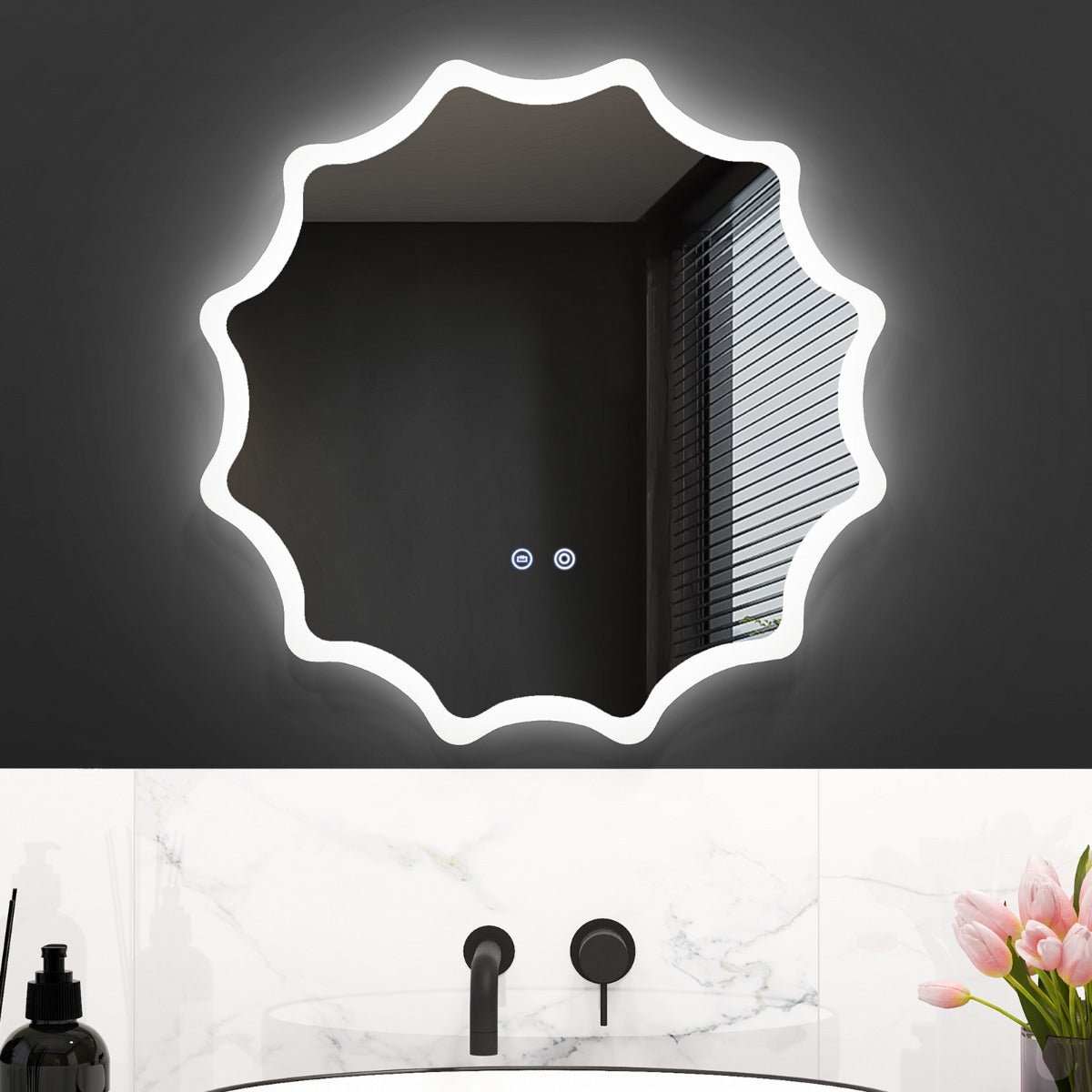 Espelho de Casa de Banho LED de 60 x 60 cm com Botão Tátil Inteligente e Luzes de 3 Cores - Prateado