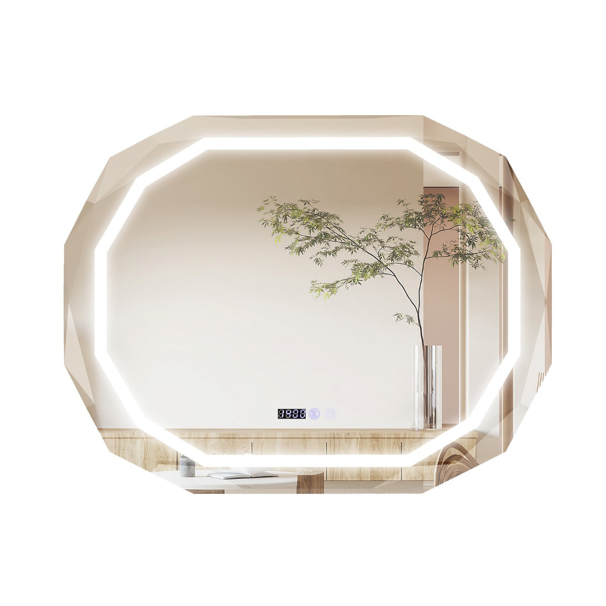 Espelho de Parede LED com 3 Luzes de Cor, Função de Memória, Leitura de Tempo e Temperatura, Espelho Elíptico para Casa de Banho 91,5 x 71 cm Prateado