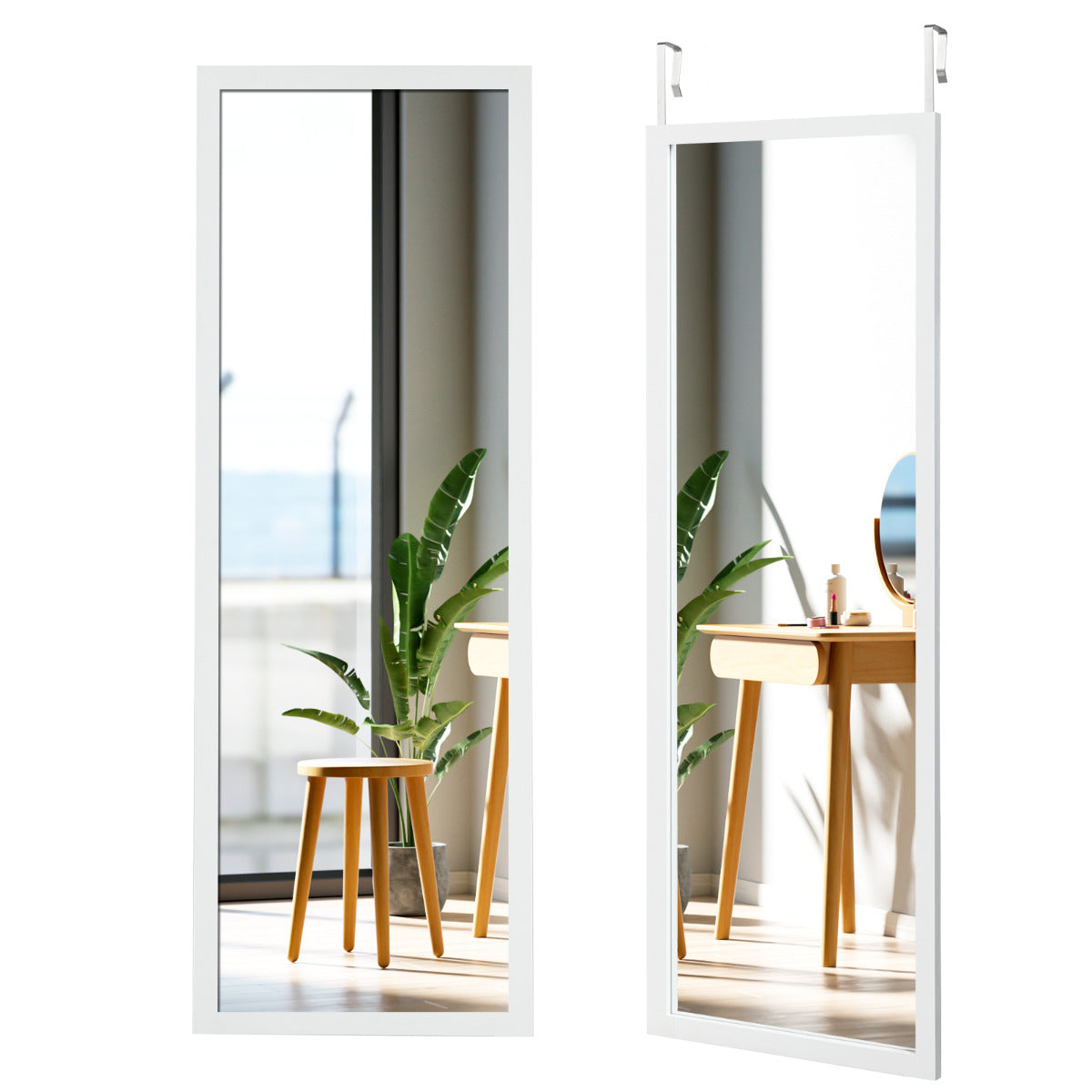 Espelho de Pé/Corpo Inteiro Montado na Parede com Ganchos Espelho de Maquilhagem para Porta Quarto Sala Vestuários Branco 120 x 37 cm