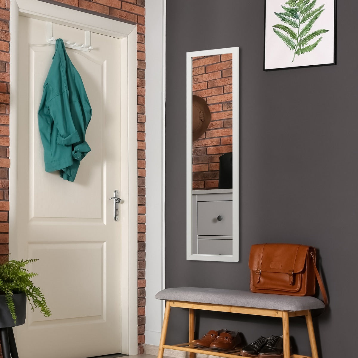 Espelho de Corpo Inteiro – 33 x 119 cm – Branco – Vidro inquebrável e moldura de PS