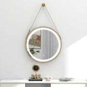 Espelho de Parede 60 x 60 cm com Correia de Pendurar Luz LED de 3 Cores Função de Memória