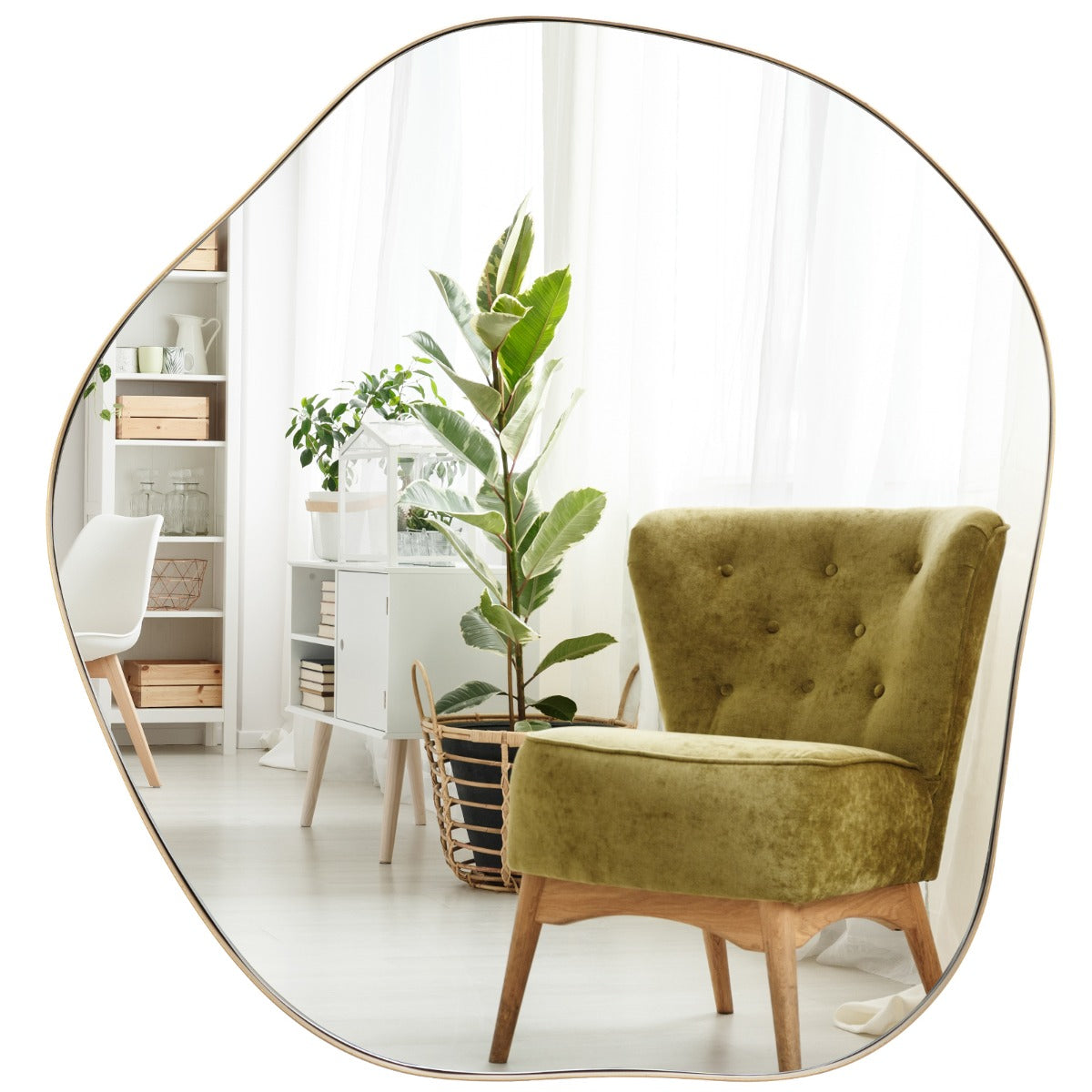Espelho de Parede Irregular com Moldura de Metal e Parafusos de Expansão Espelho de Tocador Decorativo para Sala de Estar 75,5 x 70 cm Dourado