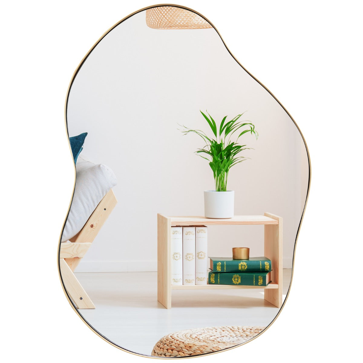 Espelho de Parede Assimétrico com Tabuleiro Traseiro de Primeira Qualidade para Sala de Estar, Casa de Banho, Sala de Jantar 78 x 56,5 cm Dourado