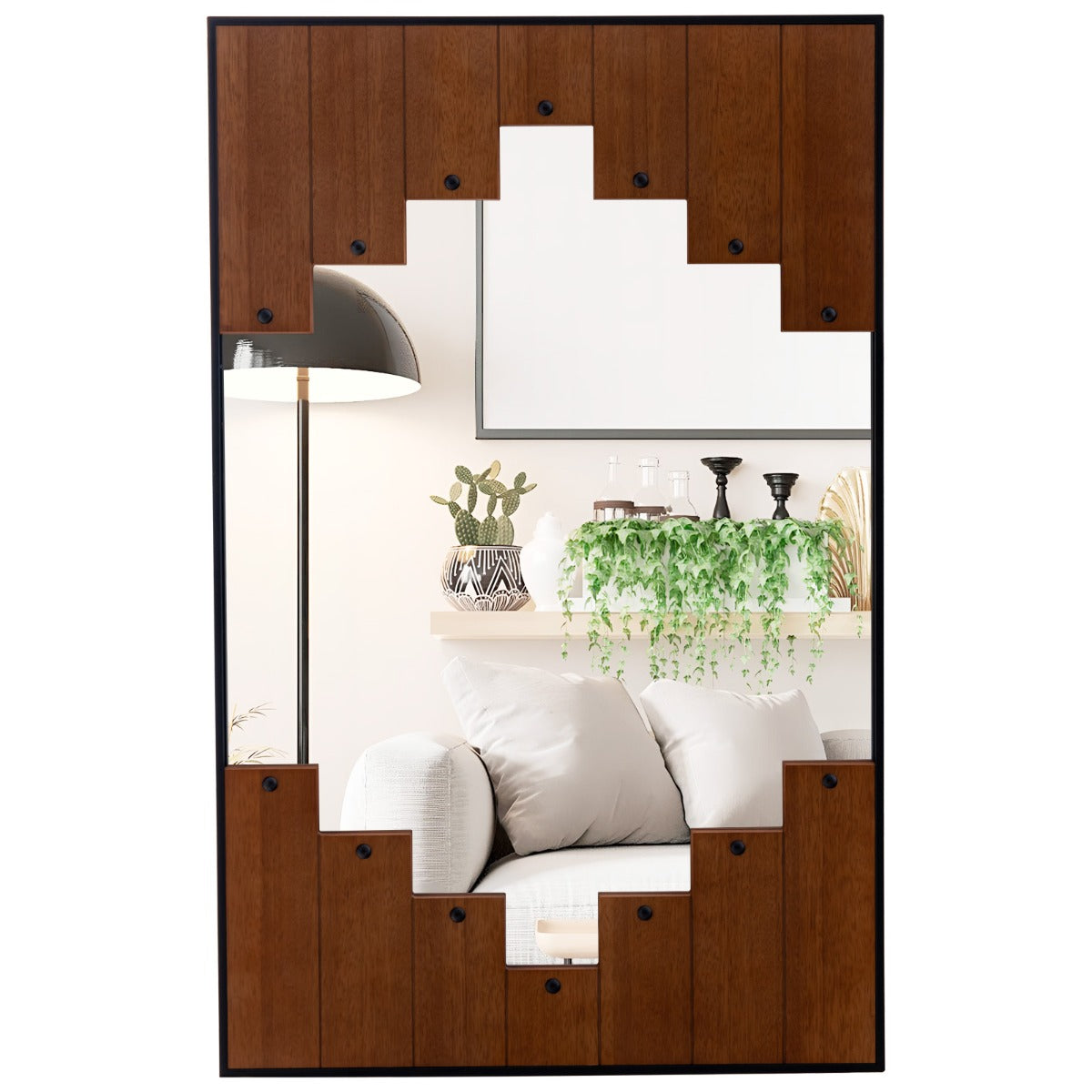 Espelho de Parede Retangular com Moldura em Forma de Tecla de Piano Gancho Bidirecional para Sala de Estar Quarto 95 x 60 cm Preto