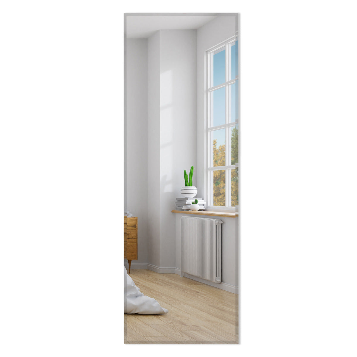 Espelho de Parede 110 x 38 cm Retangular sem Moldura com Borda Biselada Montagem Vertical e Horizontal para Armário Corredor Casa de Banho