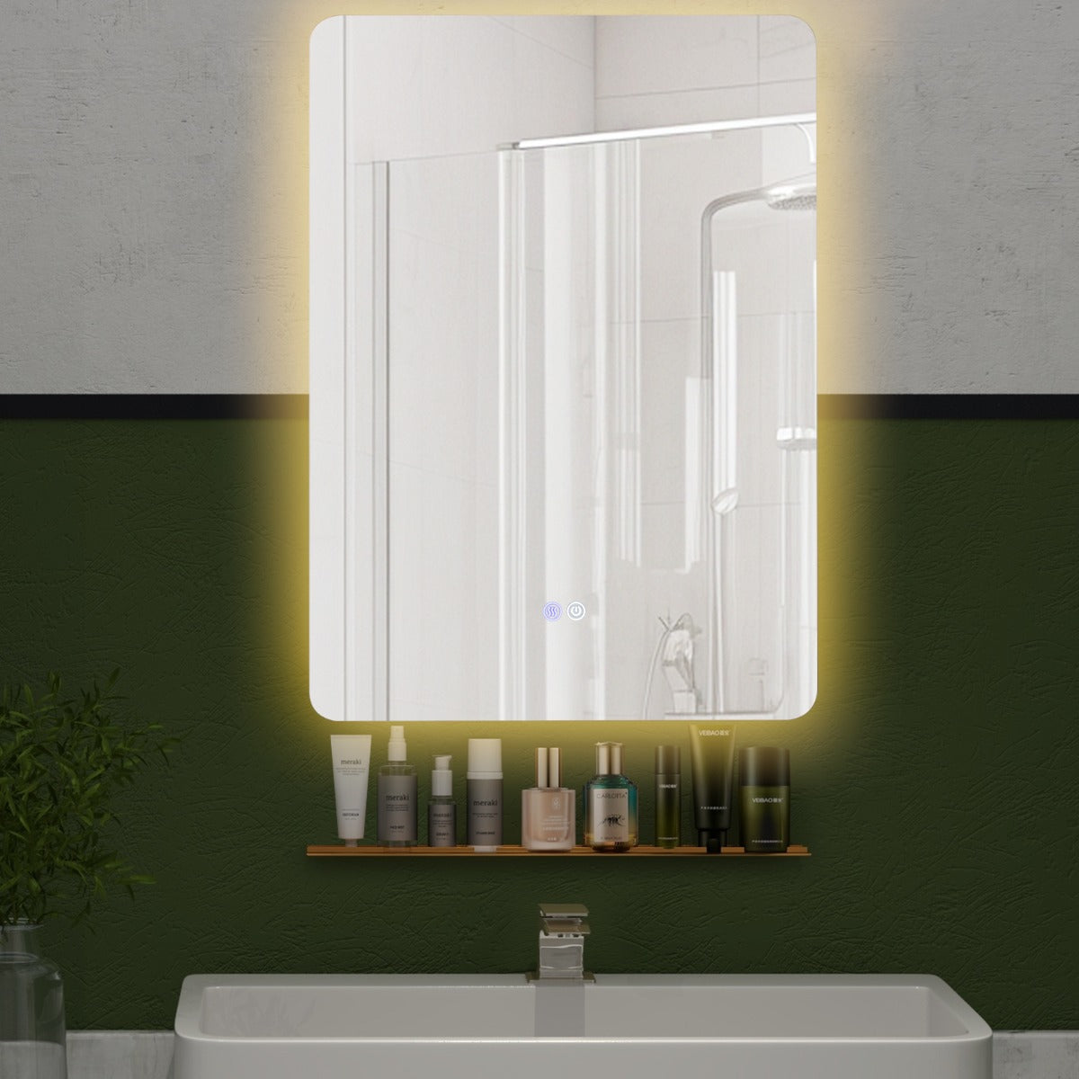 Espelho de Parede LED para Casa de Banho 70 x 50 cm com 3 Cores e Desembaçamento Automático
