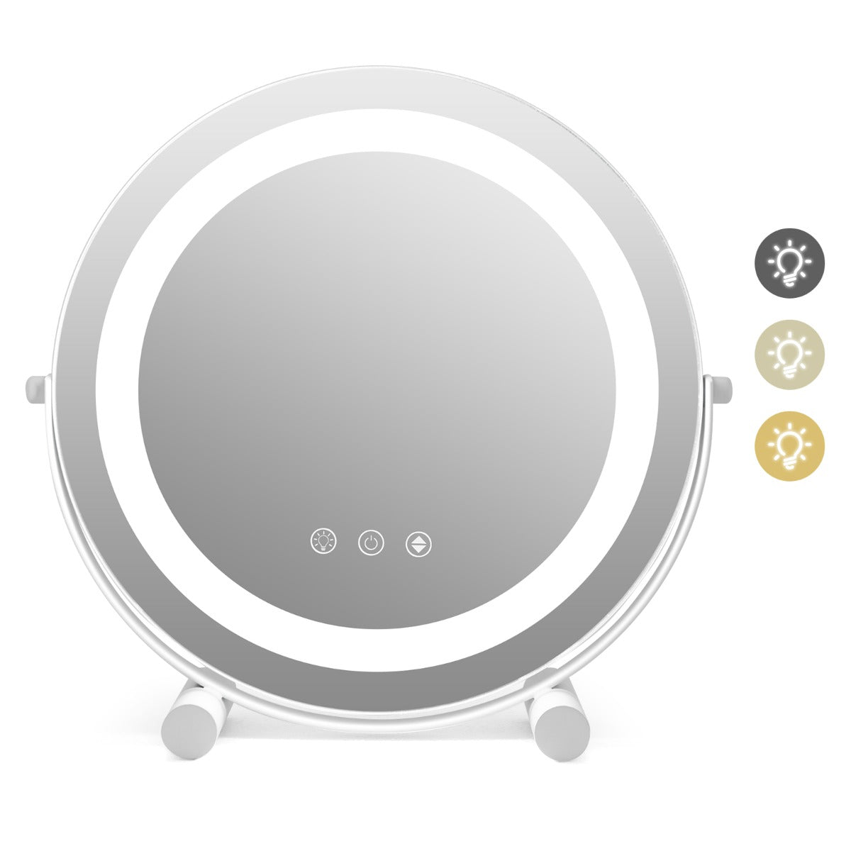 Espelho de Maquilhagem LED de 30 cm com Luz 3 Cores Reguláveis Função de Memória e Ecrã Tátil Espelho Redondo para Casa de Banho e Toucador Branco