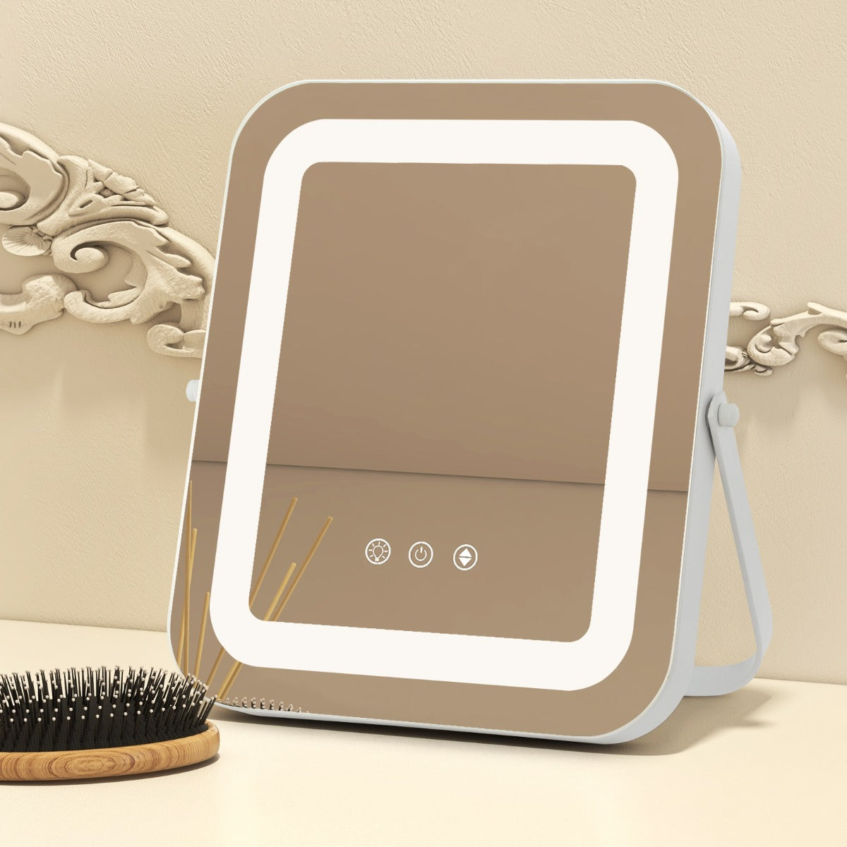 Espelho LED de Maquilhagem de Mesa com Luz Função de Memória e 3 Cores Reguláveis Espelho de Mesa Retangular para Casa de Banho 25 x 30 cm Branco