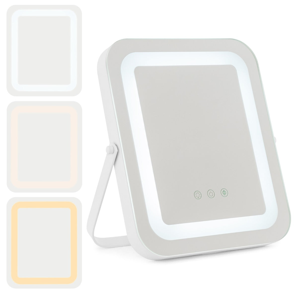 Espelho LED de Maquilhagem de Mesa com Luz Função de Memória e 3 Cores Reguláveis Espelho de Mesa Retangular para Casa de Banho 25 x 30 cm Branco