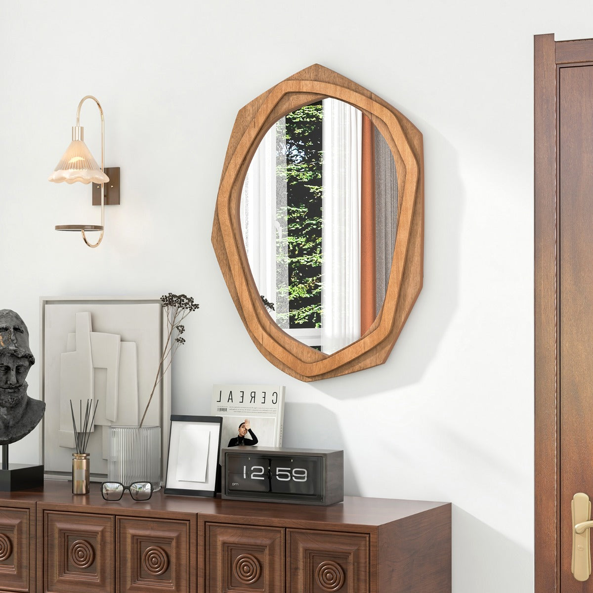 Espelho Decorativo com Moldura Irregular e Parafusos de Expansão Espelho de Parede para Sala de Jantar Casa de Banho e Sala De Estar 89,5 x 66 cm Branco