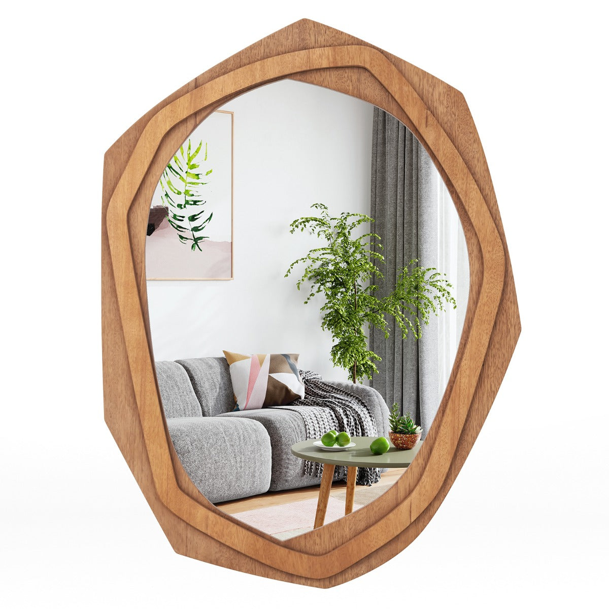Espelho Decorativo com Moldura Irregular e Parafusos de Expansão Espelho de Parede para Sala de Jantar Casa de Banho e Sala De Estar 89,5 x 66 cm Branco